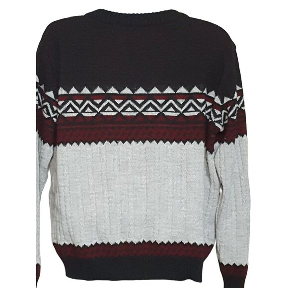 Vintage 80s Rob Winter Mens Nordic Fair Isle Sweater Gray Blue Maroon - Picture 2 of 4